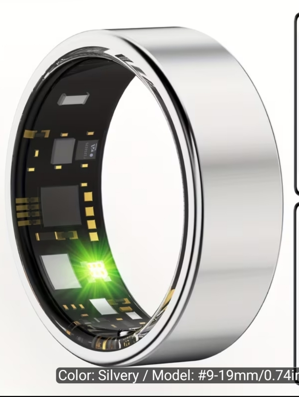 Size 7.  Silvery Smart Health & Activity Ring with App Integration